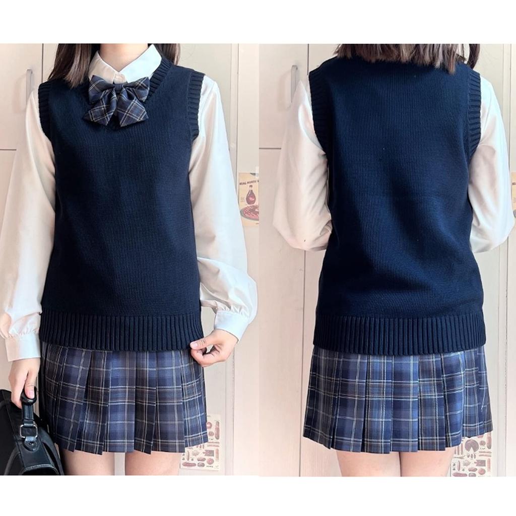 School Vest for for High School Loose Black [jinghuiyue] Girls, V-neck, Uniform, Knit, Students, Plain, Fit, (JJP0003B-L)