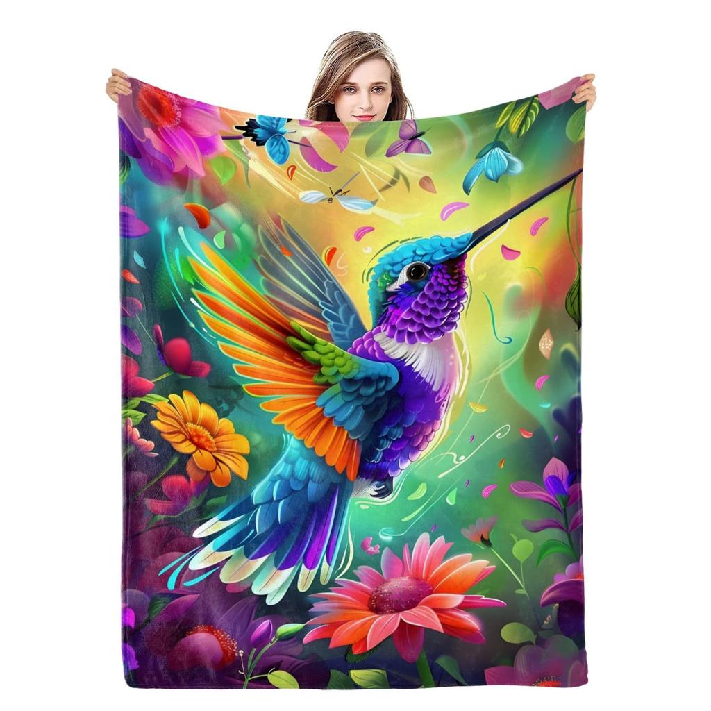 Hummingbird Series digital-printed polyester Bedroom velvet flannel cover blanket Fleece soft sofa cover blankets for beds