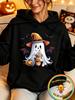 Unisex Fall Autumn Spooky Season Retro Vintage Cute Witch Hat Pumpkin Coffee Bat Graphic Print Hoodie Casual Long Sleeve Pullover