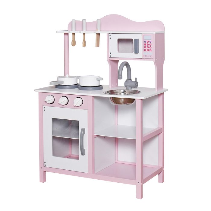 Cuisine en bois pour enfants - GINGER HOME - Rose - 58,5 x 29,5 x 85 cm - Accessoires inclus