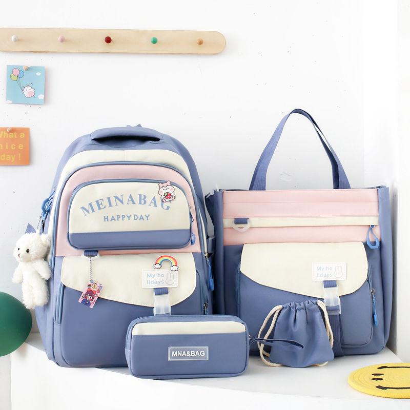 4 Pcs Schoolbag Set Large Capacity Elementary School Backpack Middle School Student Backpacks Messenger Bag Pencil Case