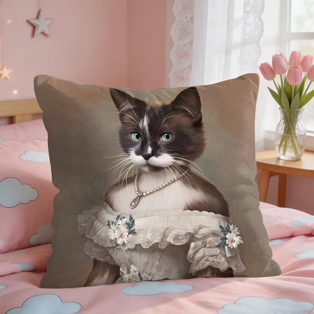 Renaissance Royal Cat Cushion Cover Square Short Plush Pillow Case Living Room Sofa Home Decor Funda X