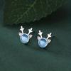 Silver Plated Blue Crystal Reindeer Stud Earrings, Cute Antler Animal Earrings for Women