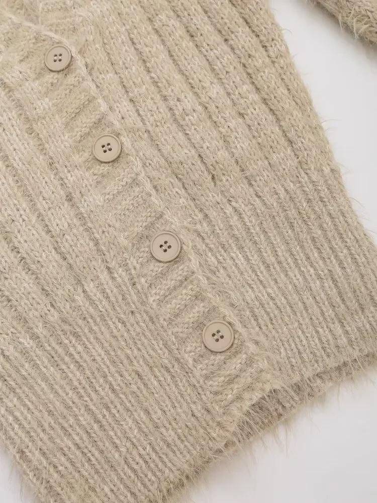 Women's Autumn V-Neck Knitted Cardigan - Soft, Gentle Style, Slim Fit Sweater Jacket