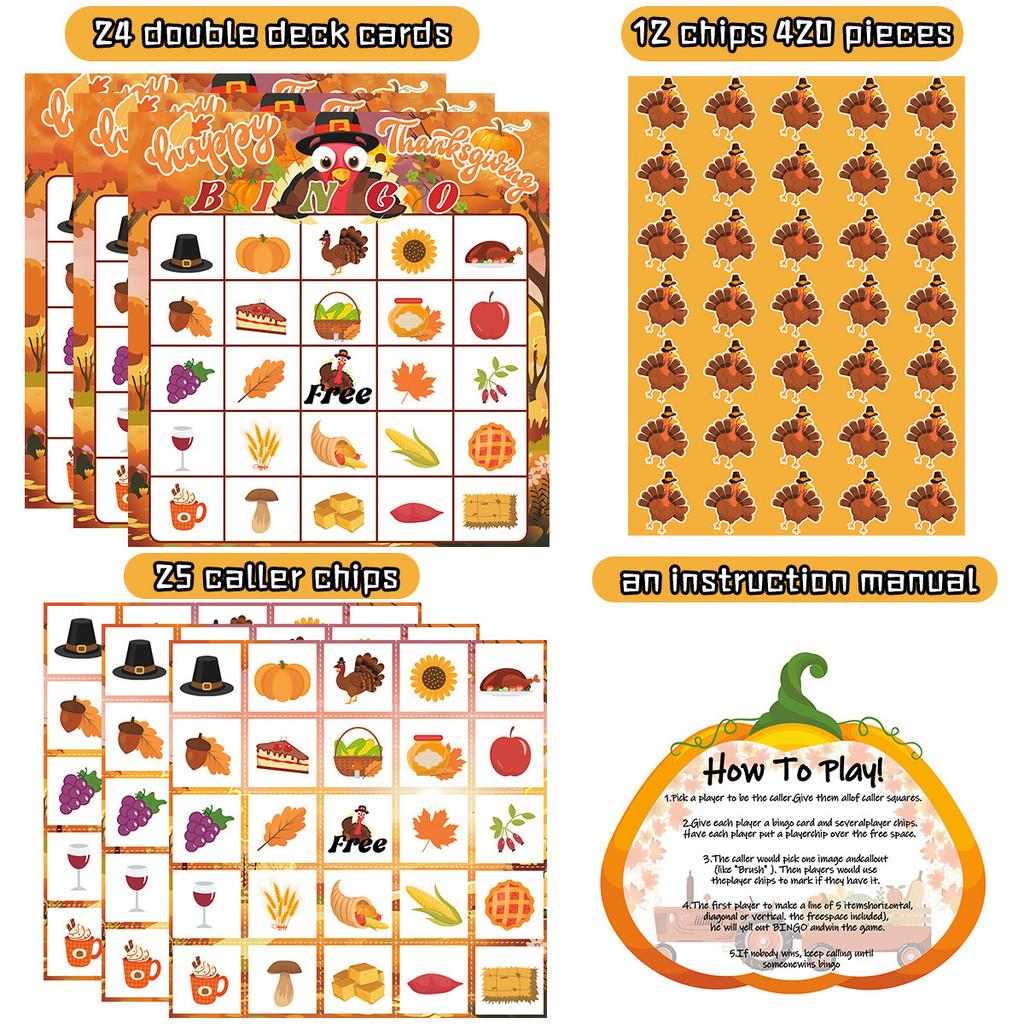 Themed Party Thanksgiving Fun Bingo Game Set With Paper Cards And Sheets Call