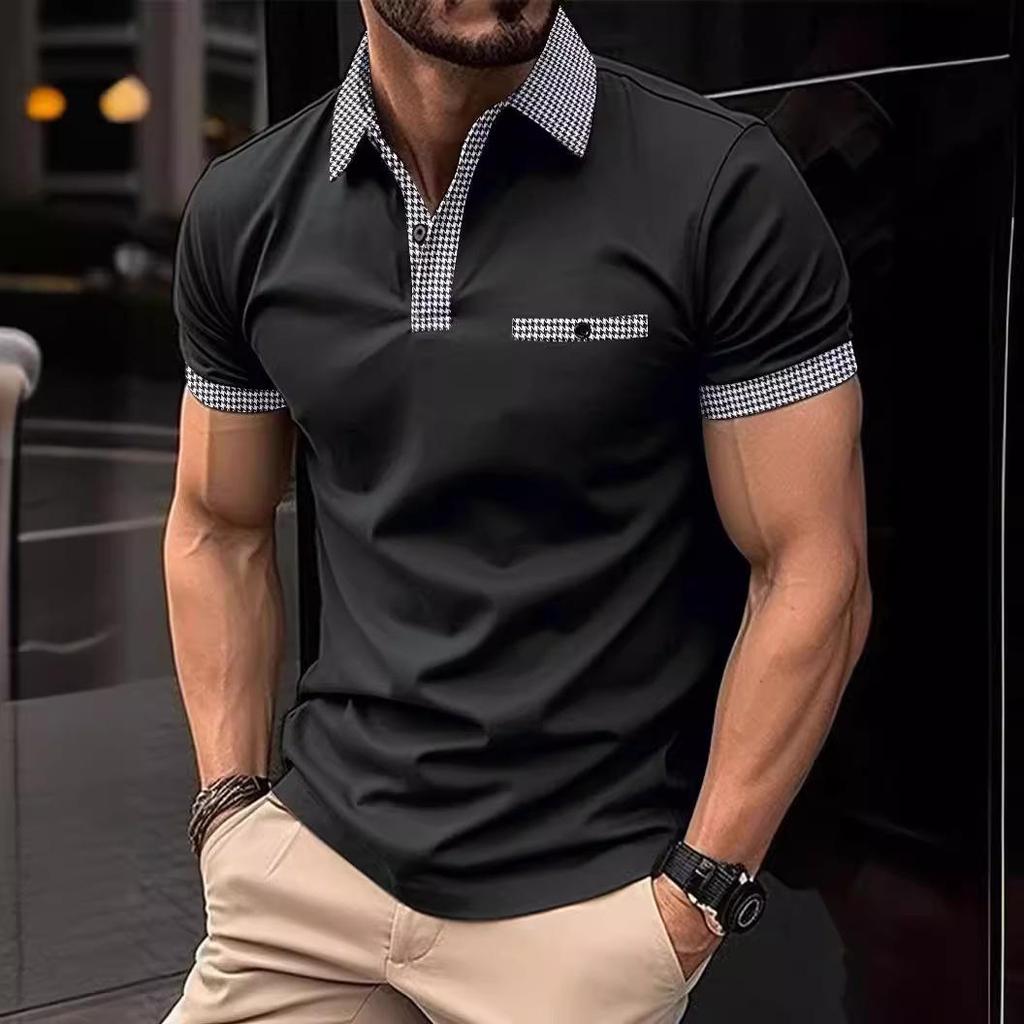 Men's Short Sleeve Color Block Polo Shirt - European & American Summer Style