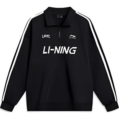 Li Ning Sports Fashion Series Letter Stripe Pullover Long Sleeve Sweatshirt Unisex Sweatshirt Black YWDU547-2