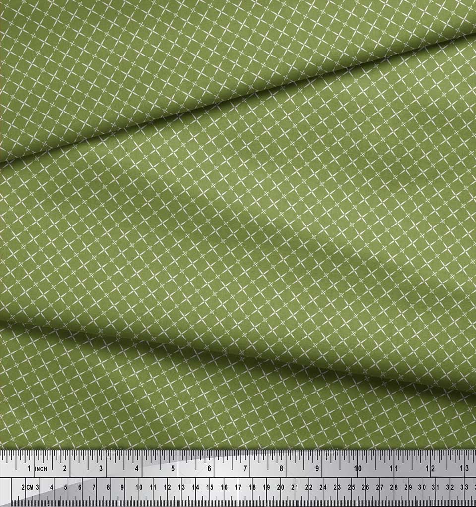 Soimoi Japan Crepe Satin Fabric Geometric Small Print Fabric by Metre 42 Inch