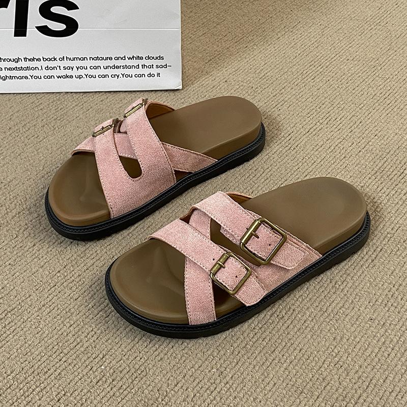 

Thick-soled cool slippers 2025 summer women s new outer wear flat-soled non-slip beach shoes versatile cool slippers 40 рожевий