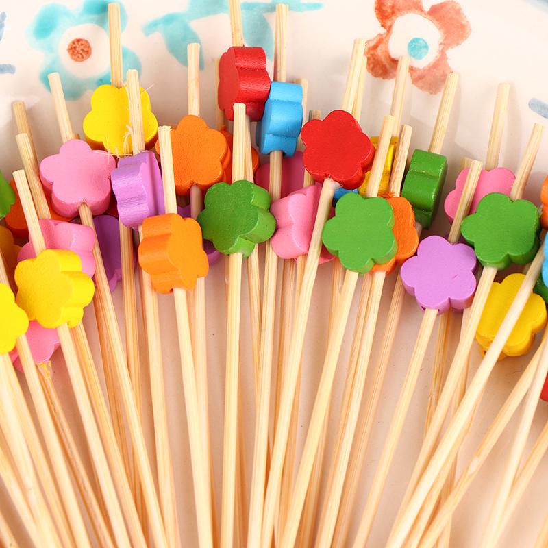 100Pcs Cute Plum Bamboo Skewers Food Cocktail Picks Buffet Fruit Cupcake Fork Sticks Party Table Decor Supplies
