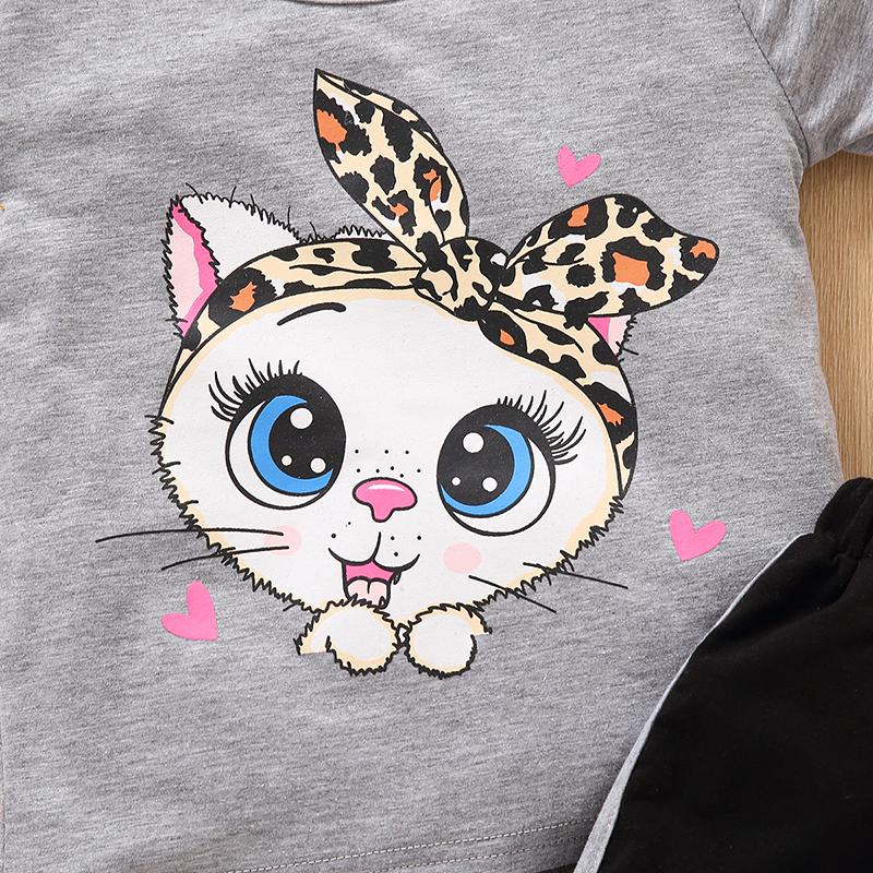 Girls Summer 2Pcs Outfit Cute Cartoon Print Crew Neck Short Sleeve Top and Shorts Set