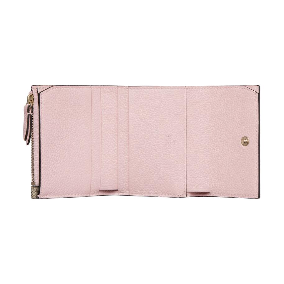 Gucci GG Marmont Leather & Canvas Bi-Fold Wallet, Pink with GG Supreme Base, Gold GG Hardware, Women's Mini Wallet for Daily Use 837957-AAFXM-5743