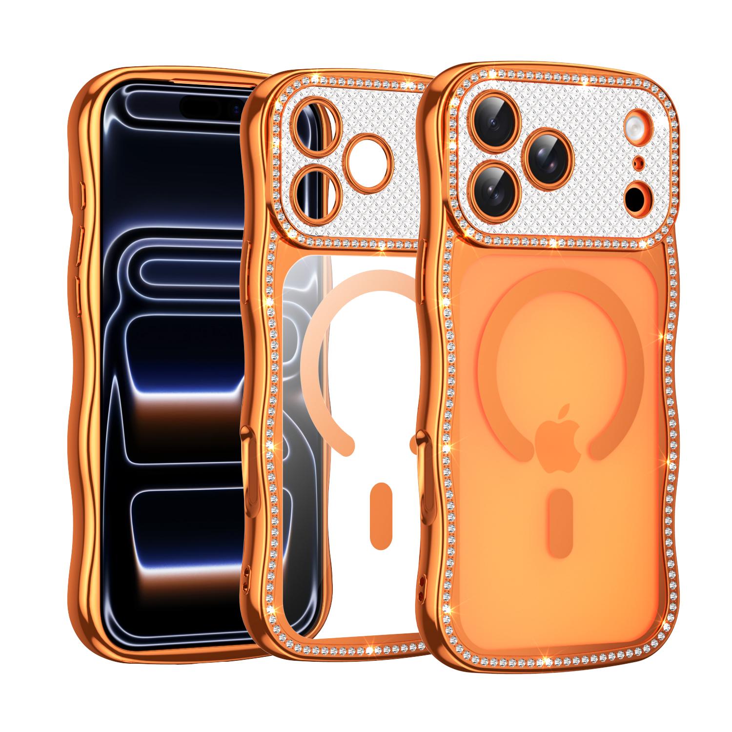 

Luxury Diamond Wave Clear Magnetic Case for Magsafe IPhone Air 17 16 15 14 13 Pro Max Plus 17Pro 16Pro Mac Safe Women Girl Cover iPhone 13 помаранчевий