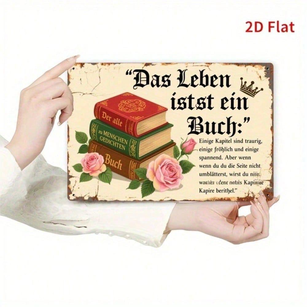 Vintage German Flower Quote Metal Wall Poster for Living Room