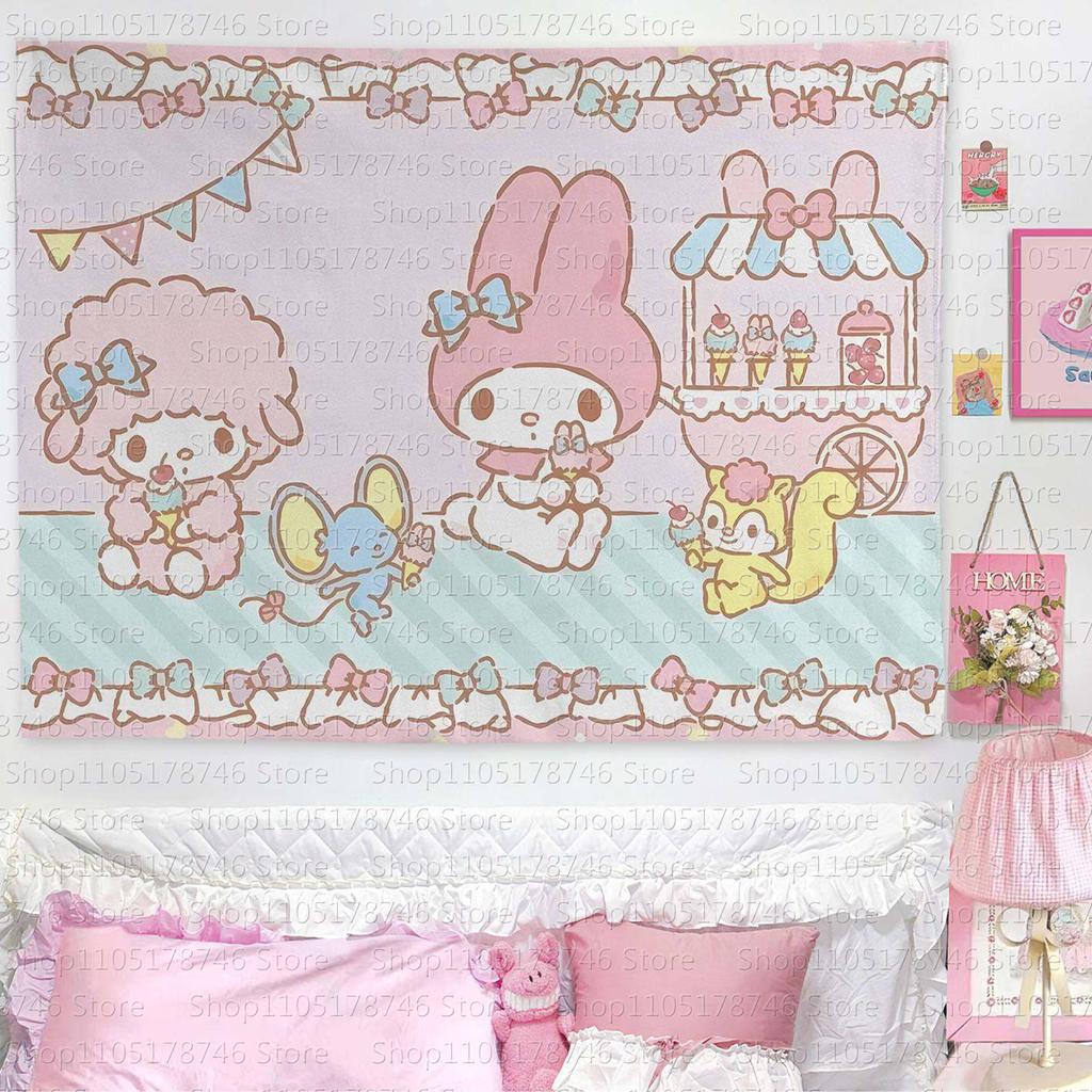 Sanrio Cartoon Theme Printed Tapestry Cute Cartoon Style Fantasy Background Home Decoration Girls Heart Printed Tapestry
