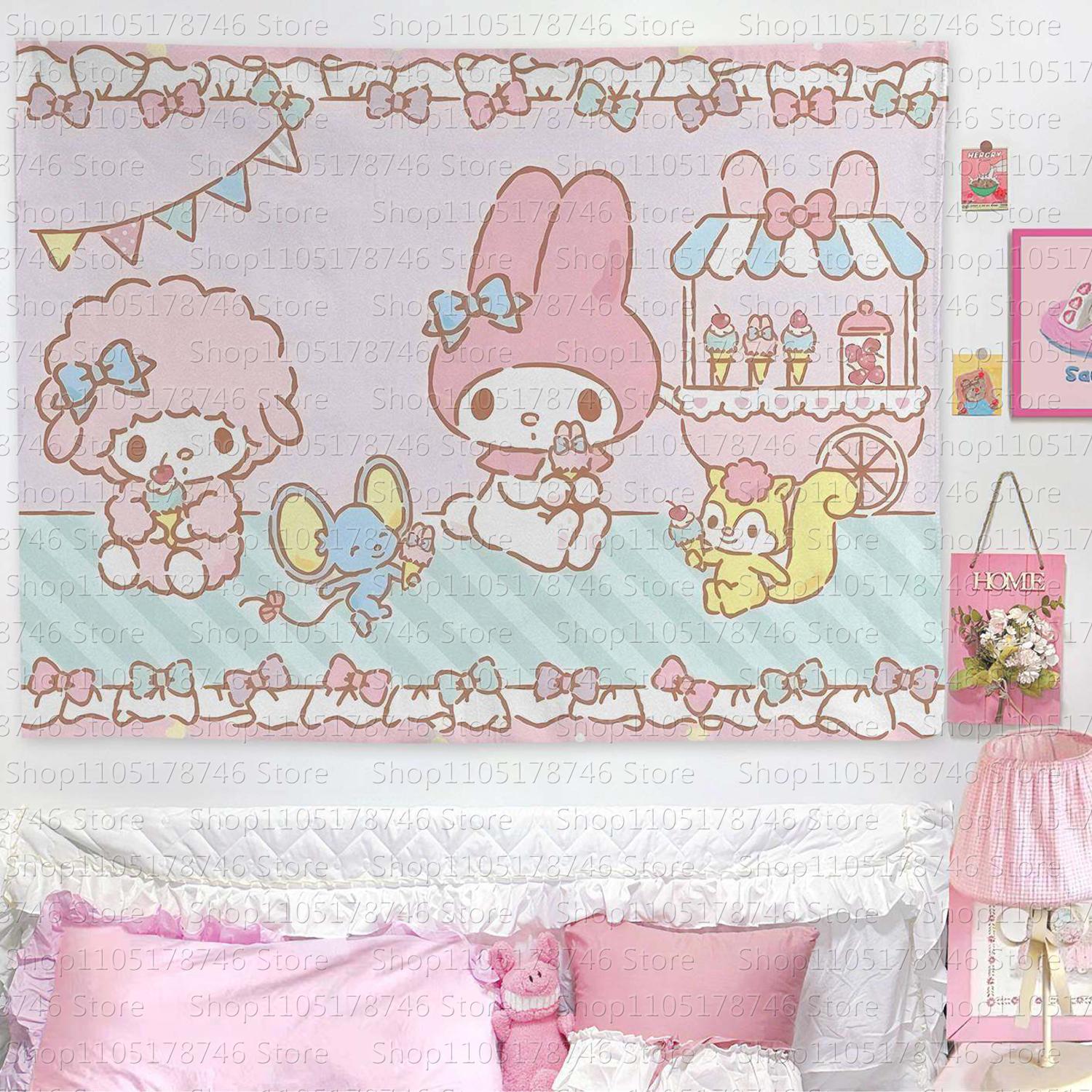 Sanrio Cartoon Theme Printed Tapestry Cute Cartoon Style Fantasy Background Home Decoration Girls Heart Printed Tapestry 74x94cm(29x37in)