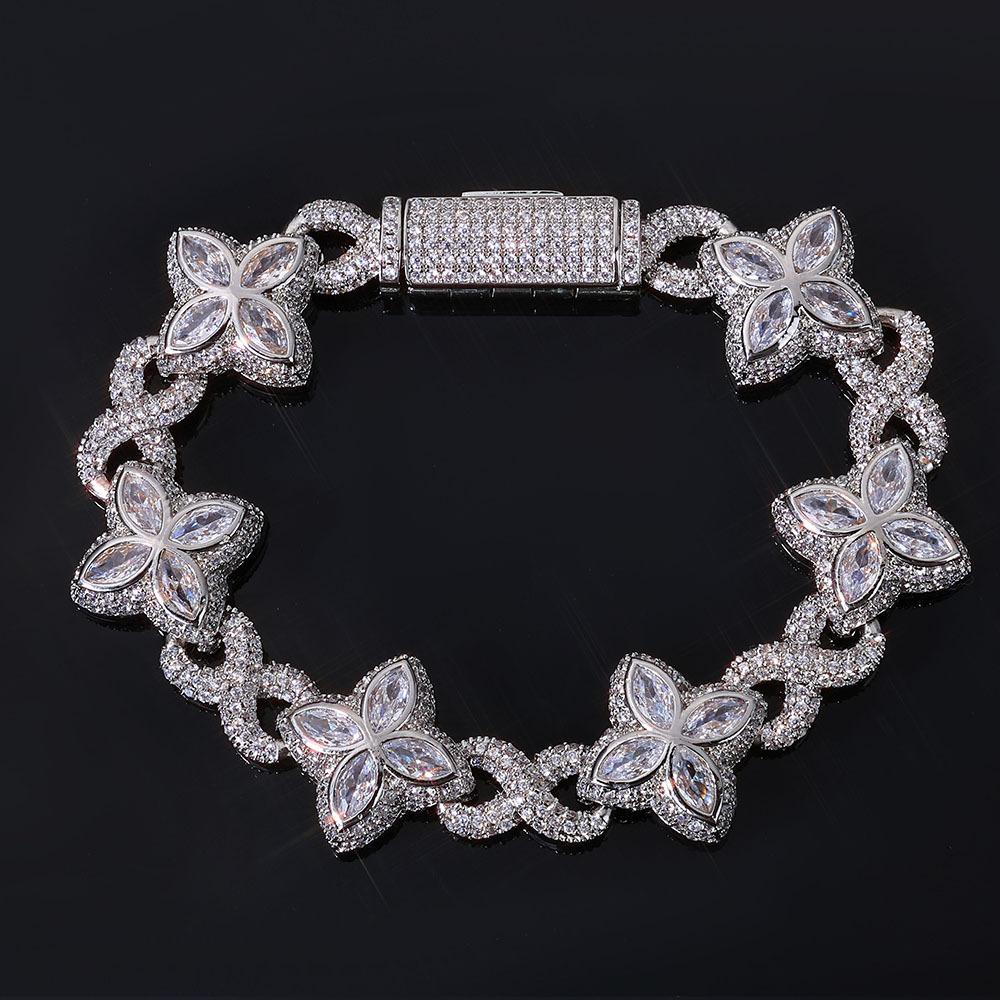 

Four-leaf clover zircon 8-character Cuban bracelet, hip-hop men s bracelet, high-end versatile trend jewelry. bracelet 7inch (length 17.78cm)
