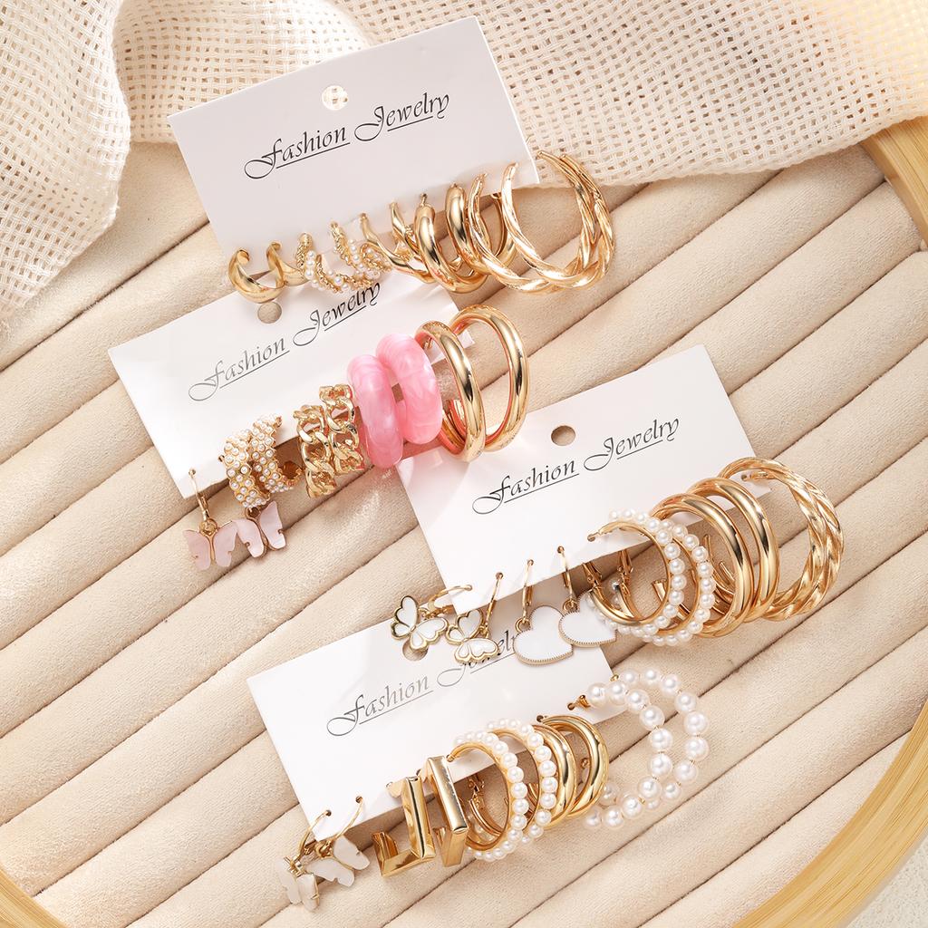 40 Pcs Vintage Heart Butterfly Earrings Set for Women Girls Gold Color Pearl Circle Twist Geometric Hoop Earrings Trendy Jewelry