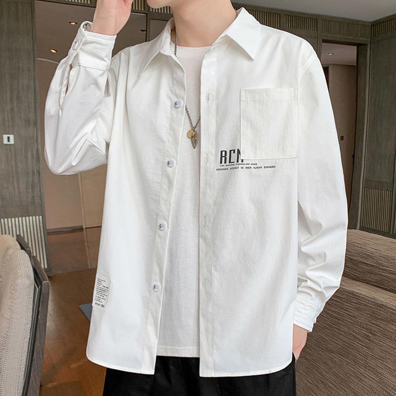 American Style Gradient Long Sleeve Men's Shirt – Casual Loose Fit with Turn-Down Collar for Spring, Autumn, and Summer.