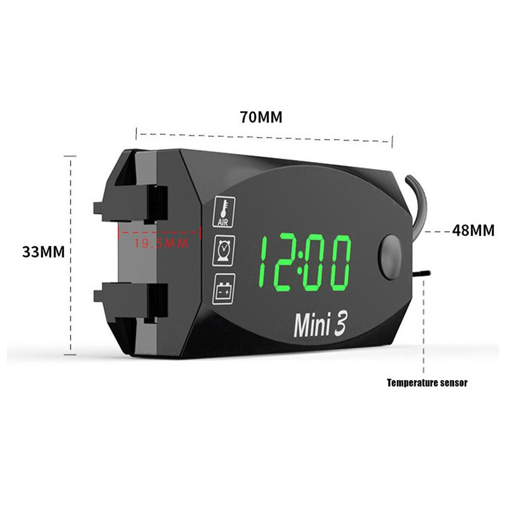 12V Moto Temperature Clock Waterproof 3 In 1 Motorcycle Electronic Clock Thermometer Voltmeter Digital Display Universal Watch