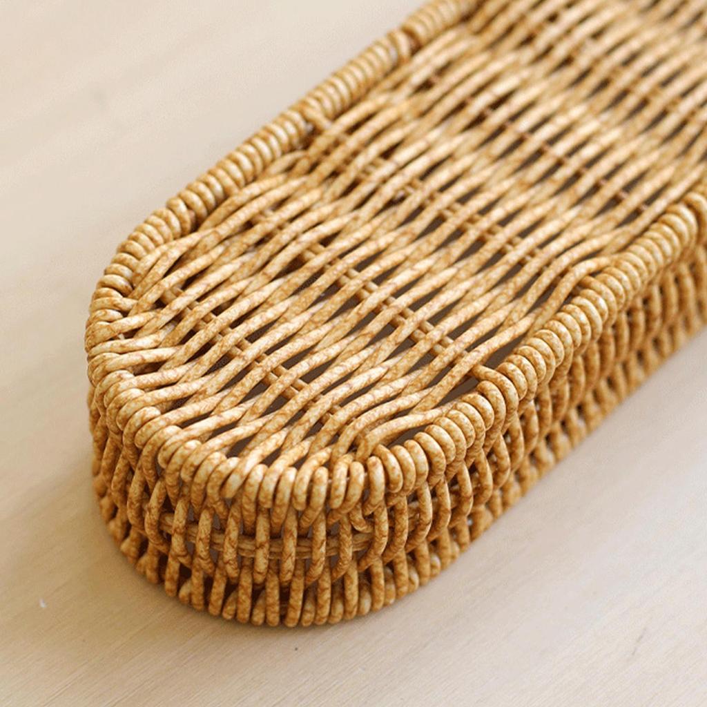Oval Shape Tableware Storage Basket Retro Plastic Faux Wicker Tray Decorative Desk Shelf Baskets Desk Organization
