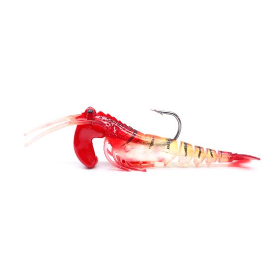 Shrimp Bait Realistic Looking Bright Color Flexible Highly Simulated with Sharp Hook Easy Penetration Multi-Section Shrimp Bait Luminous