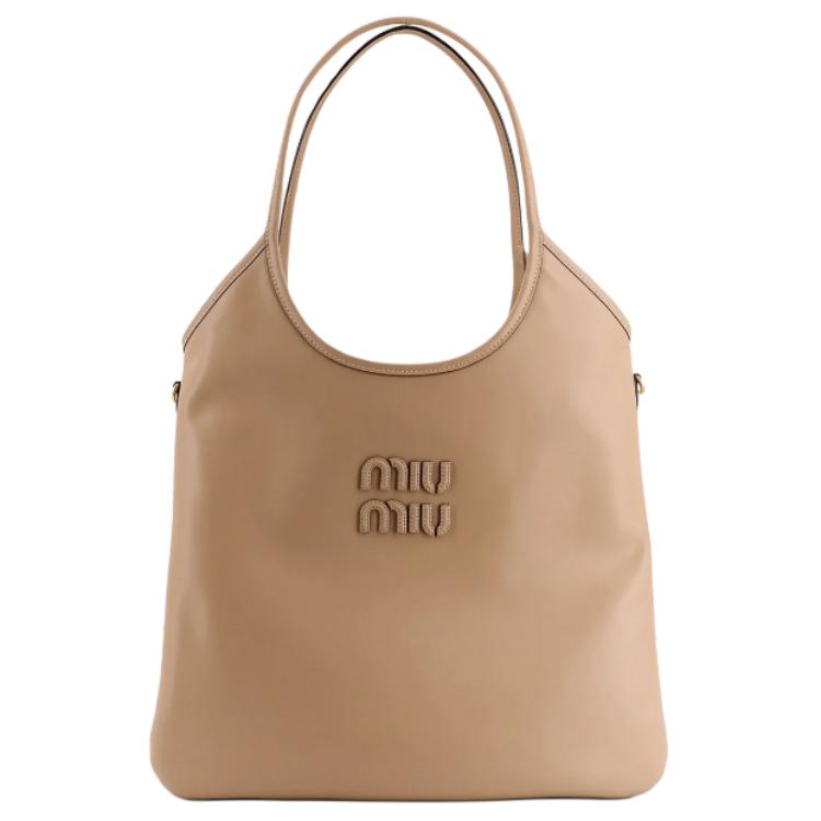 

Miu Miu Front Logo Letter Patch Stitching Design Leather And Cotton Shoulder Bag Women shoulder bag Beige 5BG231_VMLN_2CRWF_0_036 Basic Set (Bag+Dust Bag)