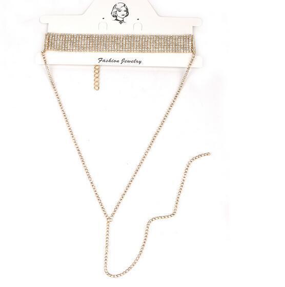 Geometric Alloy Choker Necklace With Rhinestone Embellishments For Fashion Women Gold Necklace