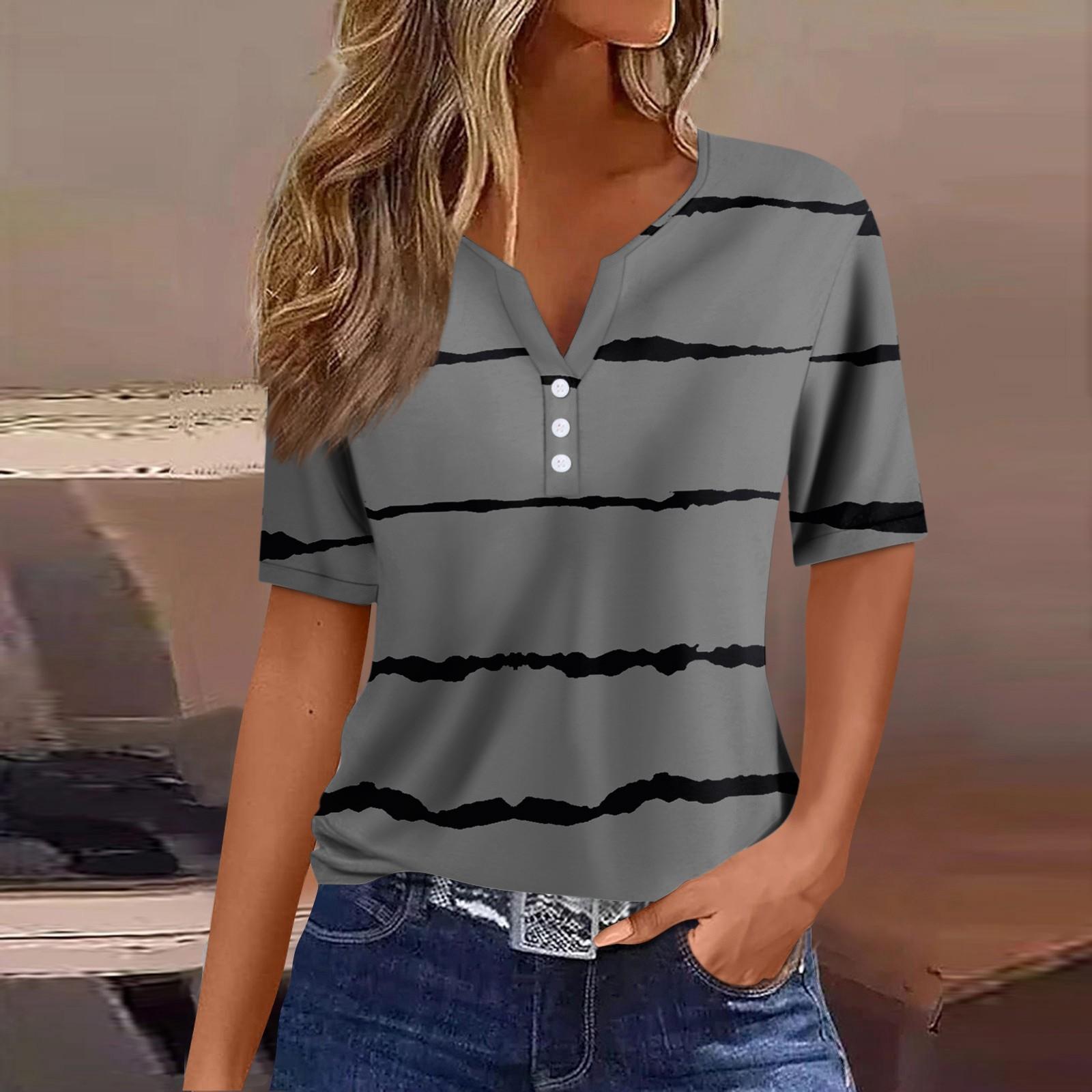 

Жен. Футболка Футболка С принтом Пуговицы С короткими рукавами Повседневные Выходные Мода Классический V-образный вырез Обычный Верх S