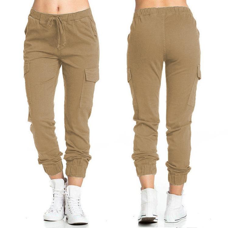 Women S Cargo Casual Elastic Waist Drawstring Side Pocket Long Pants