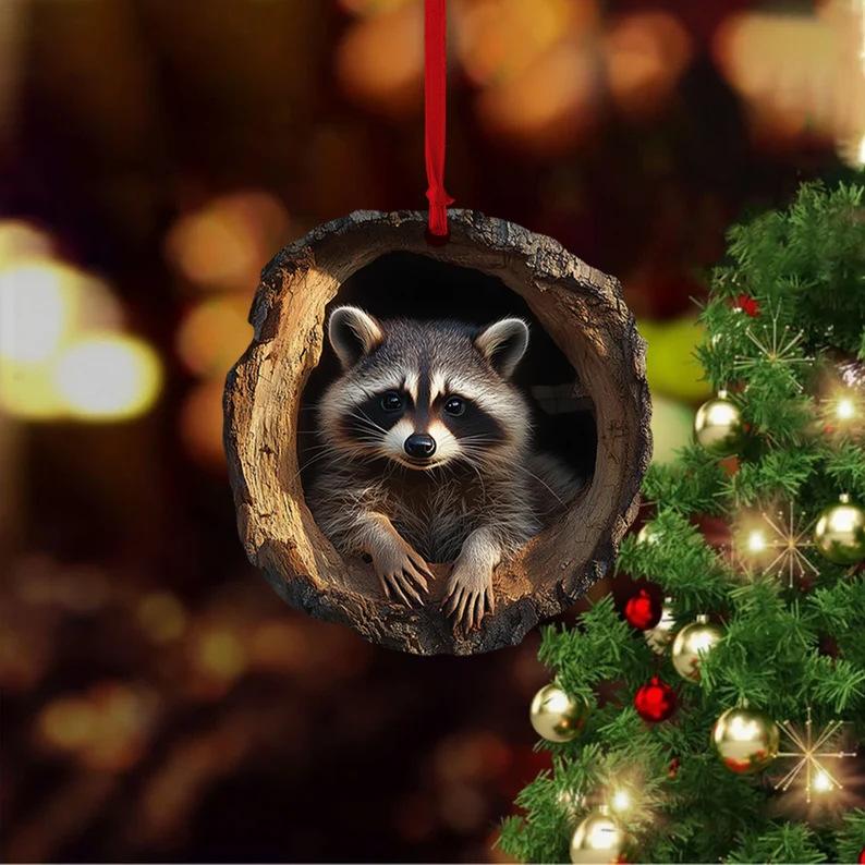 Acrylic Raccoon Tree Pendant Christmas Tree Animal Pattern 2D Acrylic Ornament Living Room Bedroom Garden Seasonal Decoration