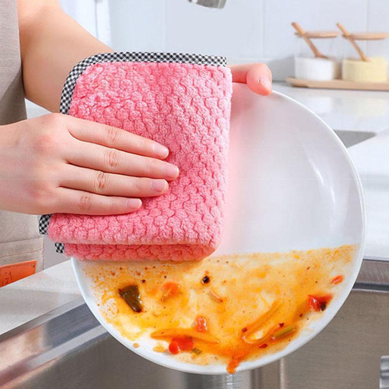 4Pcs Kitchen Dish Cloths Super Absorbent Microfiber Towels Non-Stick Oil Washing Cloths Anti-grease Wiping Rags Tableware Cleaning And Wiping Tools