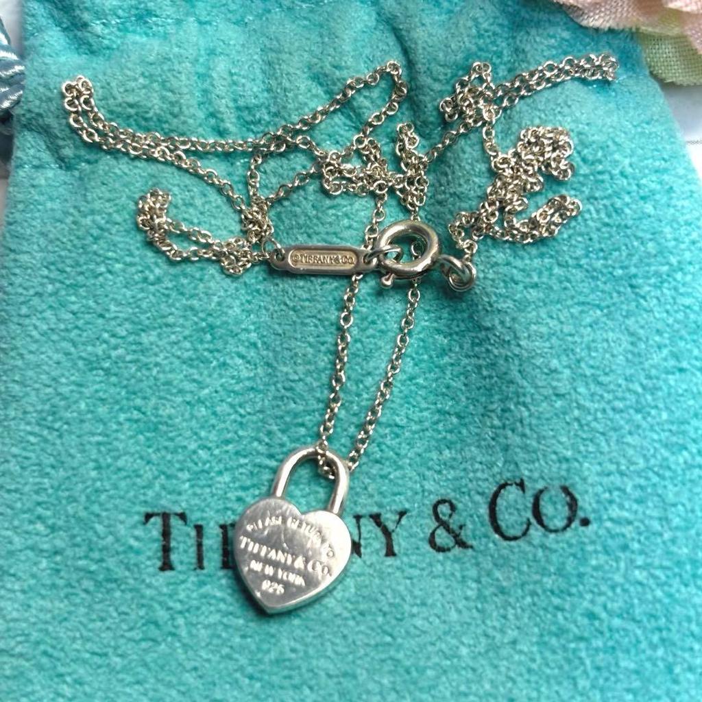 Used TIFFANY & Co. Return To Heart Lock Mini Necklace 925 Storage Bag