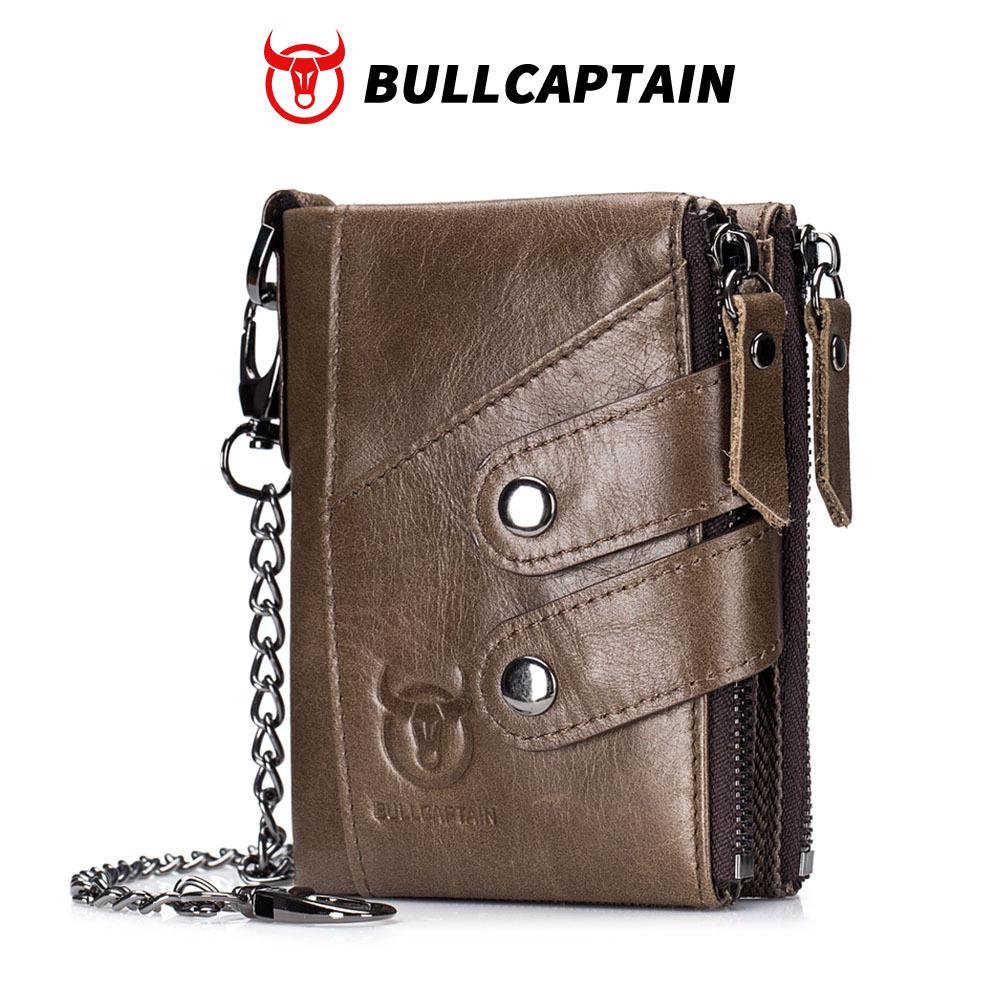 Винтажный мужской кошелек-трифолд на молнии Cow Captain с RFID-защитой - Натуральная кожа и лицевой слой коровьей кожи