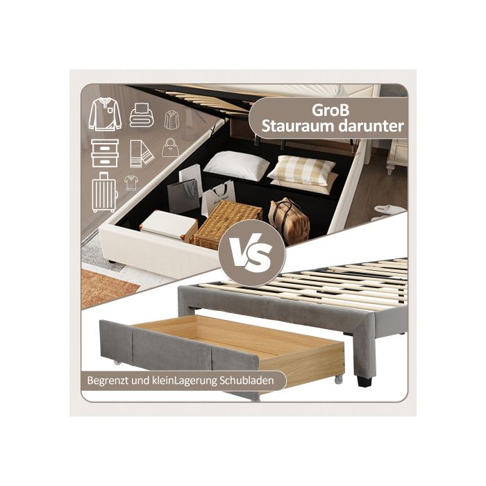 Lit rembourré - MUVOE - 140 x 190 cm - avec USB et chaîne hi-fi - éclairage LED - rangement hydraulique