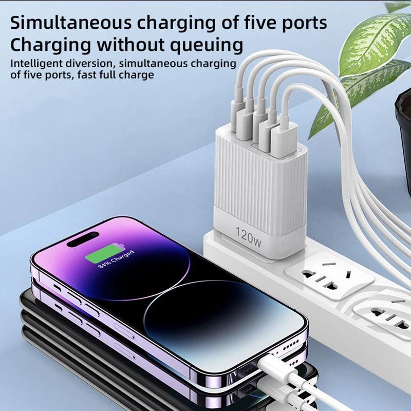 120W Schnellladegerät Mit 3 USB-A Und 2 USB-C Ports Hohe Ladegeschwindigkeit Für Reisen Home-Office-Nutzung Für Smartphones Tablets