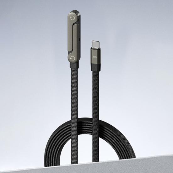 240W/65W 2-in-1 Ladekabel mit integriertem Handy-Ständer Geflochtenes Schnellladekabel 360 Grad verstellbar Geflochtenes Nylonkabel für Smartphones Tablets