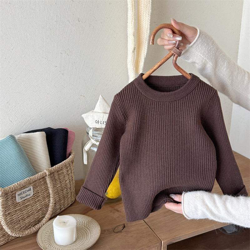 Klučičí a dívčí pletené svetry, univerzální strečové svetry pro dětské oblečení s dlouhým rukávem, jednobarevné, žebrované dětské svetry