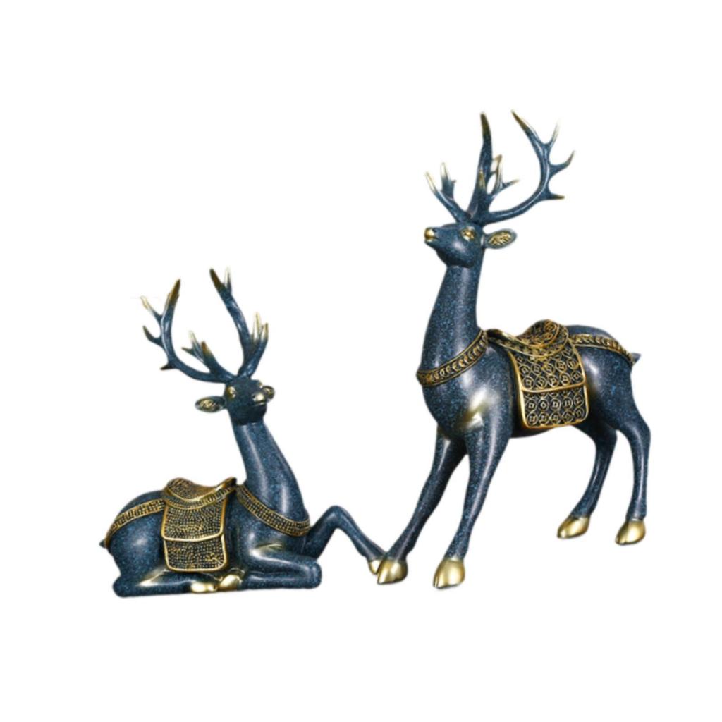 2x Reindeer Figurines Elegant,Nordic,Resin Sitting Standing Deer Statues Sculpture Deer Ornaments for TV Stand Tabletop Office