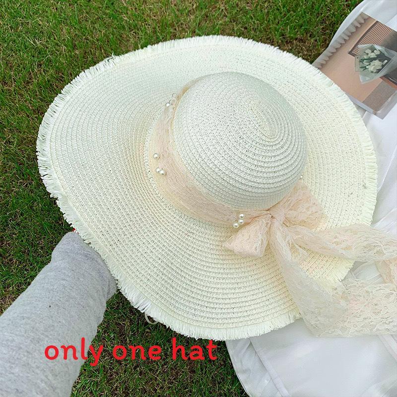 

Summer Lace Butterfly Bow Large Brim Sun Hat With Sun Protection For Women білий