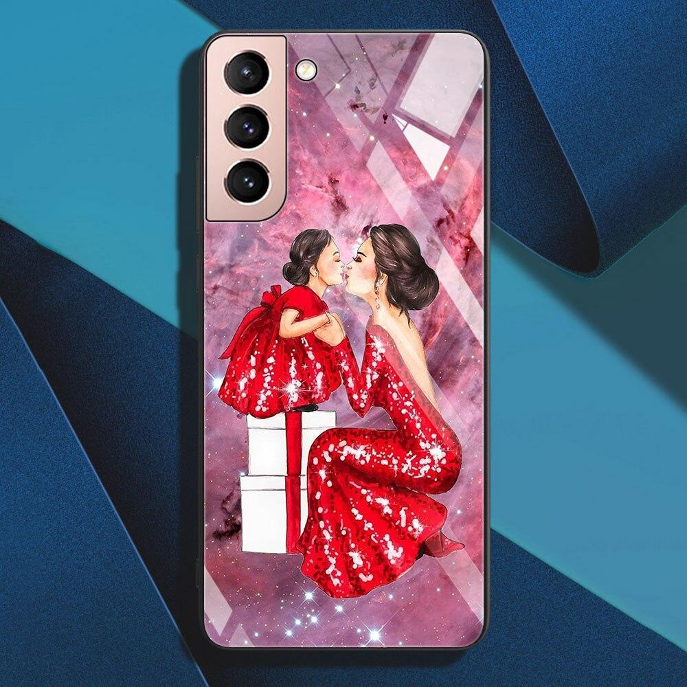 

Чехол из закаленного стекла для девочек, супер мам, женщин, для Samsung Galaxy S21 S20 FE Note 20 Ultra 10 Lite 9 S10 S9 Plus S10e Note 10 Lite