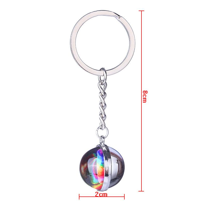 Double-Sided Glass Galaxy Keychain with Moon, Earth, Mars Pendants