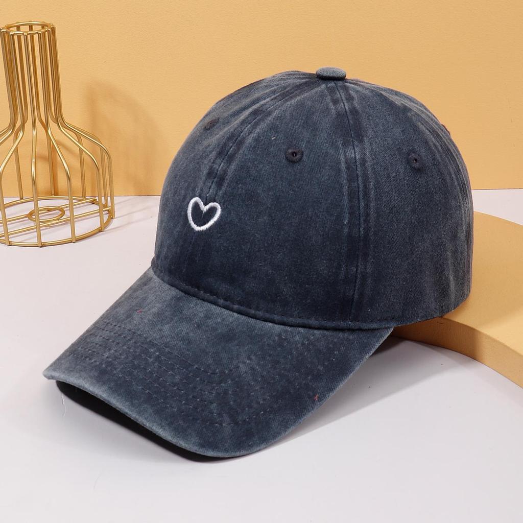 Vintage Washed Women's Baseball Cap with Heart Embroidery - Soft, Casual Outdoor Sun Hat