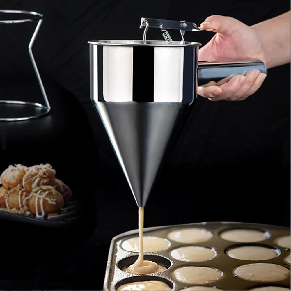 Chakkiri Takoyaki Seed Remover, Stainless Steel Fish Ball Funnel with Stand, Takoyaki Funnel, Takoyaki Tool