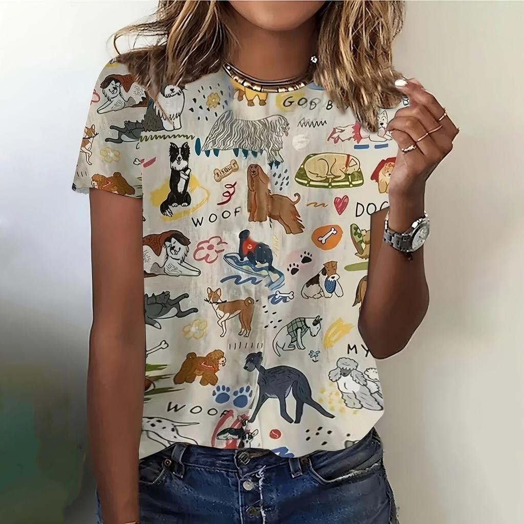 XXS-6XL Plus Size Summer Women T-Shirt Cartoon Animal Pattern Print Casual Short Sleeves Short Sleeve Tops Tees Women Clothes