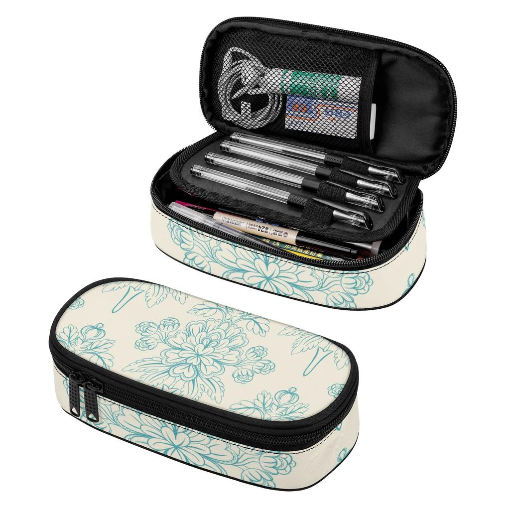 Pencil Case 300D Polyester Practical Secure Zipper Closure with Main Compartment Mesh Pocket and Pen Slots for Daily School Use