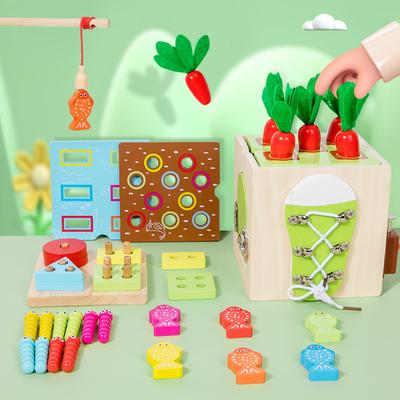 Wooden Children's Toys Paired To Catch Insects Fishing Pull Radish Set Multi-functional Puzzle