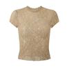 Crew Neck Lace Short-sleeved T-shirt Women's Summer New American Spice Girl Style Solid Color Slightly Transparent Slim-fitting Bottoming Top