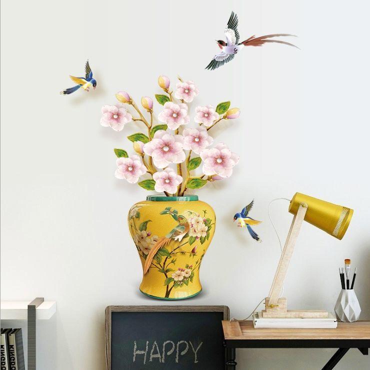 Adesivos de flores para sala de estar, fundo de parede, adesivos de decoração de parede para quarto, papel de parede autoadesivo