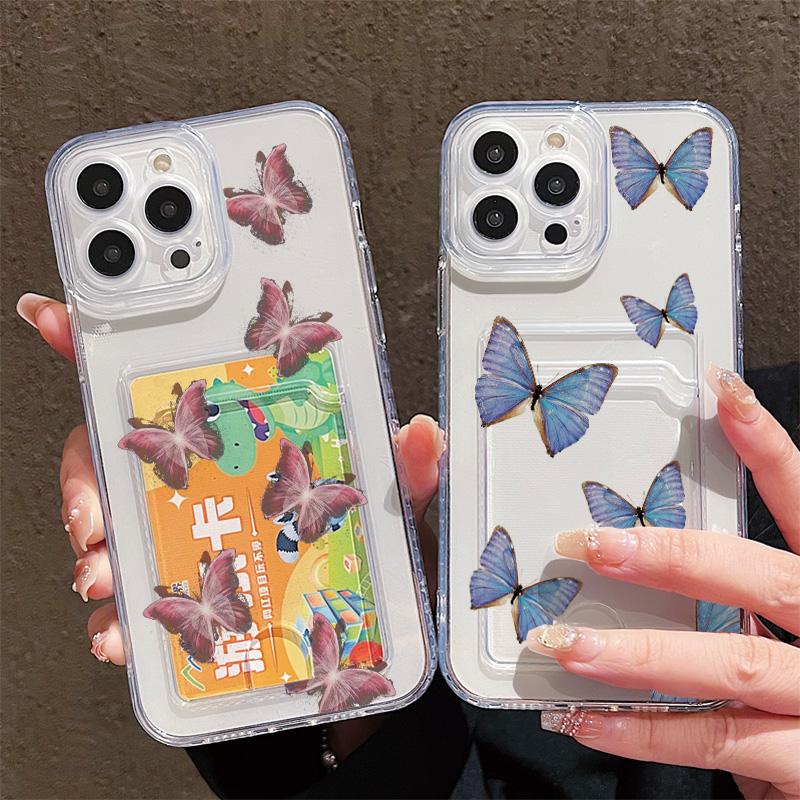 Card Slot Holder Silicone Wallet Pocket Case For iPhone 17 Air 16 15 14 Redmi Note 12 13 Oppo A18 A38 A58 Samsung S23 S24 S25 Cover Clear Phone Bumper